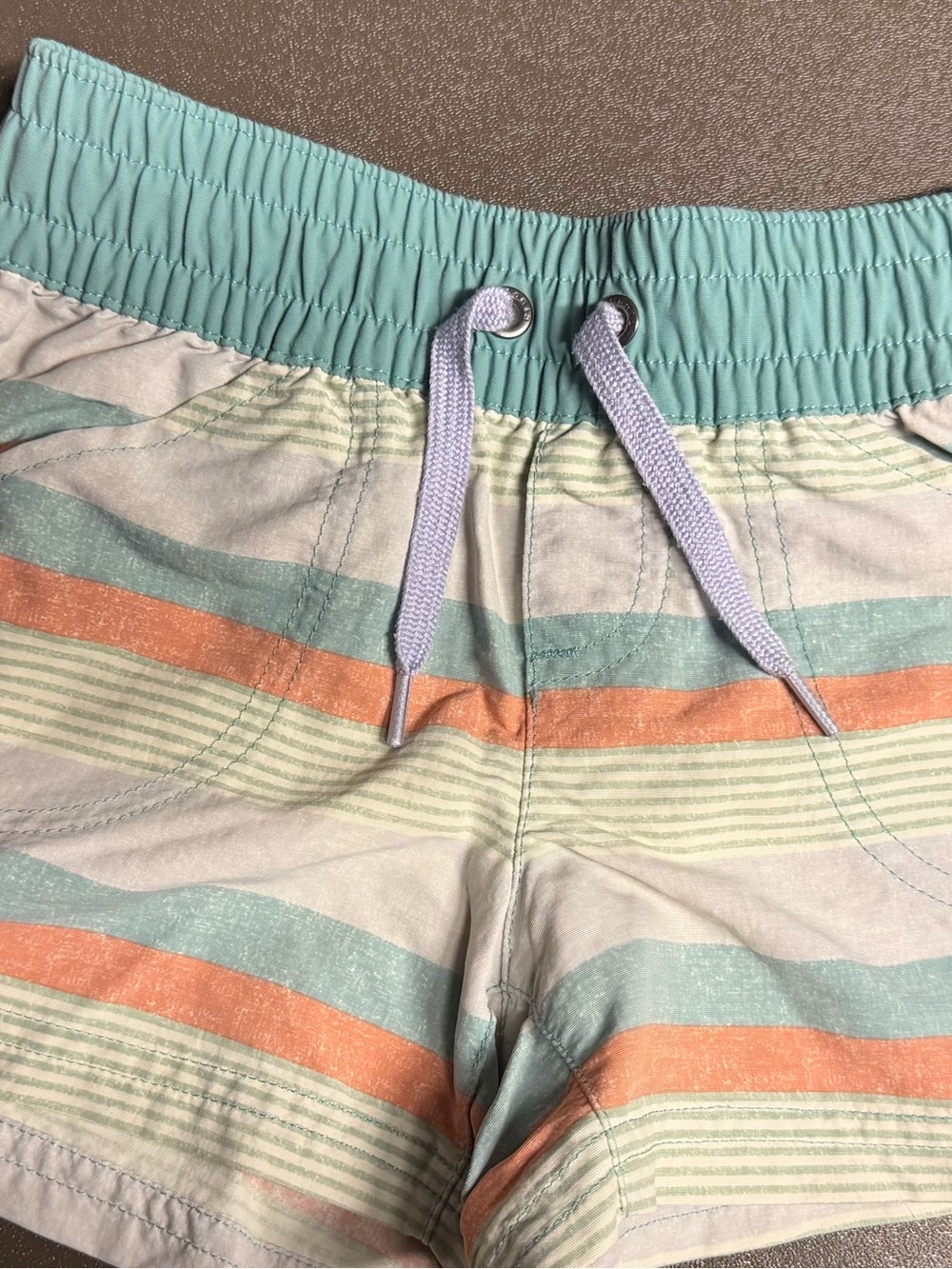 Patagonia Kids Striped Drawstring Shorts in Mint, Coral and Cream